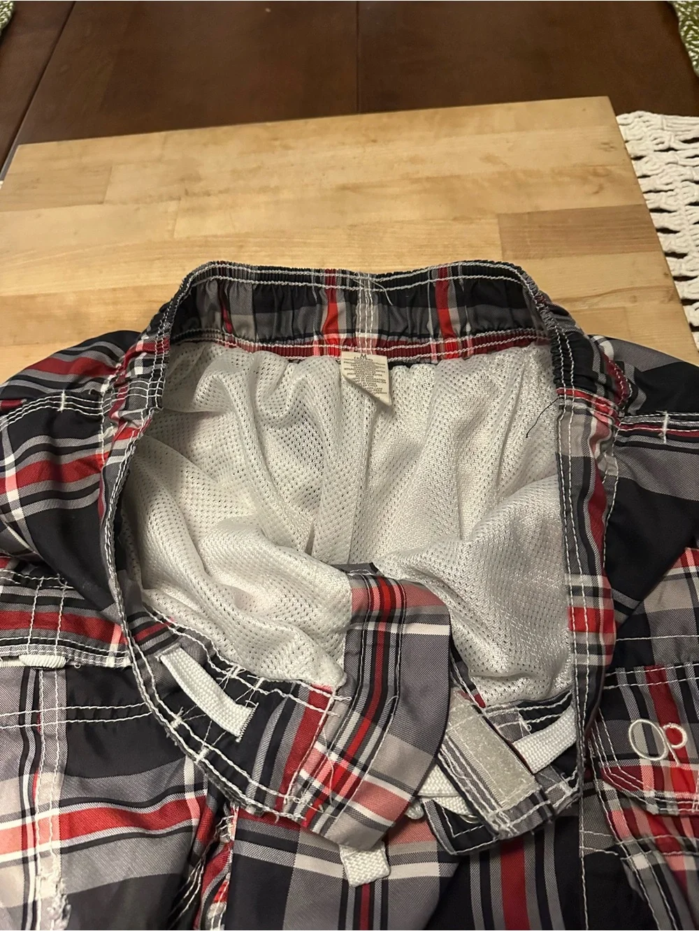 OP Plaid Swim Shorts in Black, Red & Gray